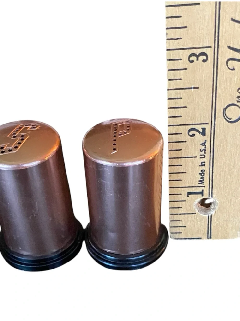 Vintage Mid Century Modern MCM Aluminum Copper Craft Salt Pepper Shakers 1950s